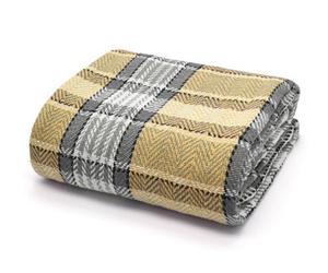 Velosso Soft Weave Cotton Throw Blanket - Ideal For Sofa, Bed, Armchair - 90Cm X 100Cm - Grey And Ochre