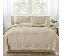 Velosso Squares Quilted Bedspread Comforter Set Embossed Box Stitched Square Design Soft Touch (Beige, Double)