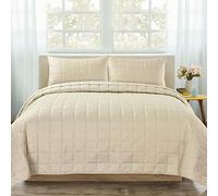 Velosso Squares Quilted Bedspread Comforter Set Embossed Box Stitched Square Design Soft Touch (Cream, King)