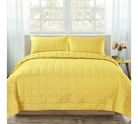 Velosso Squares Quilted Bedspread Comforter Set Embossed Box Stitched Square Design Soft Touch (Ochre, Double)