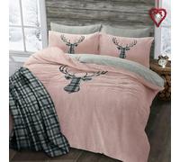 Velosso Stag Head Teddy Fluffy and Warm Fleece Duvet Cover Set - Blush - Single