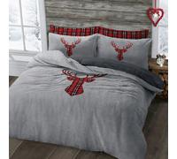 Velosso Stag Head Teddy Fluffy and Warm Fleece Duvet Cover Set - Silver - Single