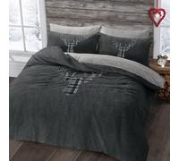 Velosso Stag Head Teddy Warm & Cosy Duvet Cover & Pillowcase Set in Charcoal | Size: King Velosso Charcoal King