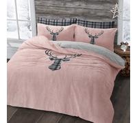 Velosso Stag Head Teddy Warm & Cosy Duvet Cover & Pillowcase Set in Pink | Size: Single Velosso Pink Single