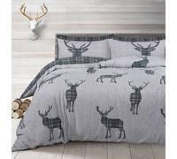Velosso Stag Reversible Cotton Rich Printed Duvet Cover & Pillowcase in Grey | Size: King Velosso Grey King