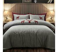 Velosso Standing Stag Teddy Fluffy And Warm Fleece Duvet Cover Set - Silver - King, Silver