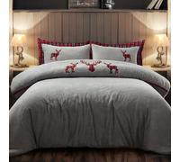 Velosso Standing Stag Teddy Warm & Cosy Duvet Cover & Pillowcase in Silver | Size: Double Velosso Silver Double