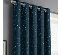 Velosso Stars Thermal Blackout Ready Made Eyelet Curtains - 117cm x 137cm - Navy