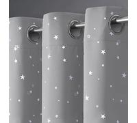 Velosso Stars Thermal Insulated Blackout Curtain Pair for Bedroom Ringtop Super Soft Eyelet (Grey, 2x W46 x L72)