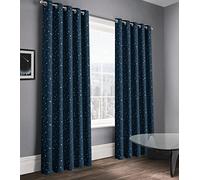 Velosso Stars Thermal Insulated Blackout Curtain Pair for Bedroom Ringtop Super Soft Eyelet (Navy Blue, 2x W46 x L72)