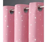 Velosso Stars Thermal Insulated Blackout Curtain Pair for Bedroom Ringtop Super Soft Eyelet (Pink, 2x W66 x L54)
