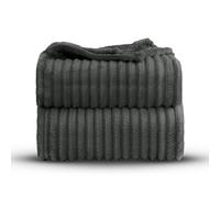 Velosso Super Chunky Ribbed 3cm Cord Faux Fur Velvet Touch Sofa Bed Throwover Soft Thermal Touch Snuggle Comfort Blanket (Charcoal, 200x240cms)