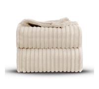 Velosso Super Chunky Ribbed 3cm Cord Faux Fur Velvet Touch Sofa Bed Throwover Soft Thermal Touch Snuggle Comfort Blanket (Ivory, 200x240cms)