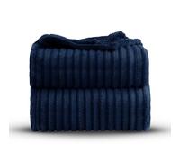 Velosso Super Chunky Ribbed 3cm Cord Faux Fur Velvet Touch Sofa Bed Throwover Soft Thermal Touch Snuggle Comfort Blanket (Navy, 200x240cms)