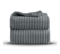 Velosso Super Chunky Ribbed 3cm Cord Faux Fur Velvet Touch Sofa Bed Throwover Soft Thermal Touch Snuggle Comfort Blanket (Silver, 150x200cms)