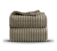 Velosso Super Chunky Ribbed 3cm Cord Faux Fur Velvet Touch Sofa Bed Throwover Soft Thermal Touch Snuggle Comfort Blanket (Beige, 200x240cms)