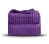 Velosso Super Chunky Ribbed 3cm Cord Faux Fur Velvet Touch Sofa Bed Throwover Soft Thermal Touch Snuggle Comfort Blanket (Purple, 150x200cms)