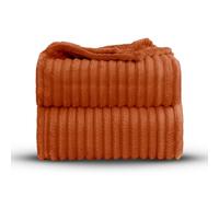Velosso Super Chunky Ribbed 3cm Cord Faux Fur Velvet Touch Sofa Bed Throwover Soft Thermal Touch Snuggle Comfort Blanket (Orange, 200x240cms)