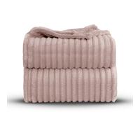 Velosso Super Chunky Ribbed 3cm Cord Faux Fur Velvet Touch Sofa Bed Throwover Soft Thermal Touch Snuggle Comfort Blanket (Pink, 150x200cms)