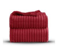 Velosso Super Chunky Ribbed 3cm Cord Faux Fur Velvet Touch Sofa Bed Throwover Soft Thermal Touch Snuggle Comfort Blanket (Red, 200x240cms)