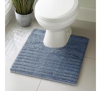 Velosso Super Soft Microfibre Bath Mat, Non-Slip, Modern High Density Striped Design, Machine Washable, Bathroom Shaggy Floor Rug (Blue, 50 x 50 cm (Pedestal))