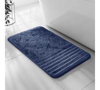 Velosso Super Soft Microfibre Bath Mat, Non-Slip, Modern High Density Striped Design, Machine Washable, Bathroom Shaggy Floor Rug (Navy, 50 x 80 cm (Bath Mat))