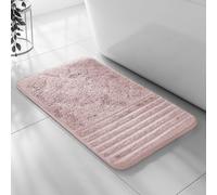 Velosso Super Soft Microfibre Bath Mat, Non-Slip, Modern High Density Striped Design, Machine Washable, Bathroom Shaggy Floor Rug (Pink Blush, 50 x 80 cm (Bath Mat))