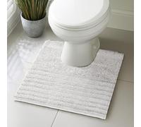 Velosso Super Soft Microfibre Bath Mat, Non-Slip, Modern High Density Striped Design, Machine Washable, Bathroom Shaggy Floor Rug (White, 50 x 50 cm (Pedestal))