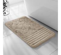 Velosso Super Soft Microfibre Bath Mat, Non-Slip, Modern High Density Striped Design, Machine Washable, Bathroom Shaggy Floor Rug (Beige, 50 x 80 cm (Bath Mat))