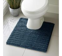Velosso Super Soft Microfibre Bath Mat, Non-Slip, Modern High Density Striped Design, Machine Washable, Bathroom Shaggy Floor Rug (Indigo, 50 x 50 cm (Pedestal))