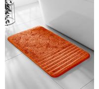 Velosso Super Soft Microfibre Bath Mat, Non-Slip, Modern High Density Striped Design, Machine Washable, Bathroom Shaggy Floor Rug (Orange, 50 x 80 cm (Bath Mat))