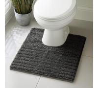 Velosso Super Soft Microfibre Bath Mat, Non-Slip, Modern High Density Striped Design, Machine Washable, Bathroom Shaggy Floor Rug (Black, 50 x 50 cm (Pedestal))