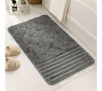 Velosso Super Soft Microfibre Bath Mat, Non-Slip, Modern High Density Striped Design, Machine Washable, Bathroom Shaggy Floor Rug (Charcoal, 50 x 80 cm (Bath Mat))