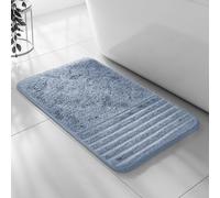 Velosso Super Soft Microfibre Bath Mat, Non-Slip, Modern High Density Striped Design, Machine Washable, Bathroom Shaggy Floor Rug (Blue, 50 x 80 cm (Bath Mat))