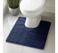 Velosso Super Soft Microfibre Bath Mat, Non-Slip, Modern High Density Striped Design, Machine Washable, Bathroom Shaggy Floor Rug (Navy, 50 x 50 cm (Pedestal))