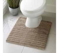 Velosso Super Soft Microfibre Bath Mat, Non-Slip, Modern High Density Striped Design, Machine Washable, Bathroom Shaggy Floor Rug (Beige, 50 x 50 cm (Pedestal))