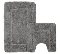 Velosso Super Soft Microfibre High Density Bath Mat Pedestal Mat Anti Slip Super Absorbent (Grey, Bath Mat and Pedestal Set)
