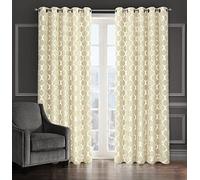 Velosso Super Soft Moroccan Pattern Foil Printed Eyelet Curtains Blackout Curtains Thermal Insulated Bedroom Curtains (Cream, W46 x L72)