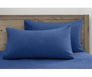 Velosso Super Soft Teddy Bear Fleece Pillowcase Pair Plain Thermal Plush Fluffy Warm French Blue Matching Pillowcase Pair