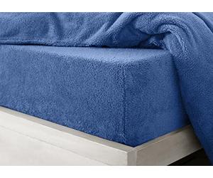 Velosso Super Soft Teddy Bear Plain Thermal Warm Fitted Sheet Fleece Plush Fluffy Extra Deep Sheet French Blue - Super King