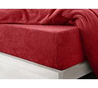 Velosso Super Soft Teddy Bear Plain Thermal Warm Fitted Sheet Fleece Plush Fluffy Extra Deep Sheet Red - Double Bed