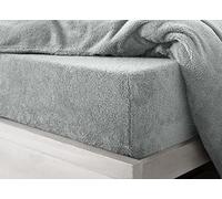 Velosso Super Soft Teddy Bear Plain Thermal Warm Fitted Sheet Fleece Plush Fluffy Extra Deep Sheet Silver Grey - Single Bed