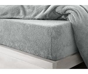 Velosso Super Soft Teddy Bear Plain Thermal Warm Fitted Sheet Fleece Plush Fluffy Extra Deep Sheet Silver Grey - Double Bed