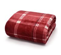 Velosso Supersnug Plush Blanket in Classic Tartan - Soft Velour Sofa in Wine | Size: 130 cm x 180 cm Velosso Wine 130 cm x 180 cm