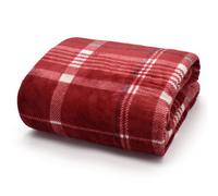 Velosso Supersnug Smooth Plush Throw Blanket In Classic Tartan, Warm And Cosy Sofa Throw With Luxurious Feel, 130Cm X 180Cm - Wine