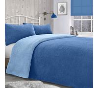 Velosso Teddy Bear Super Plush Warm Fuzzy Cuddly Fleece Thermal Bedding Set (Blue/French Blue Reversible, Single Bed)