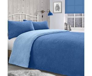 Velosso Teddy Bear Super Plush Warm Fuzzy Cuddly Fleece Thermal Bedding Set (Blue/French Blue Reversible, Single Bed)
