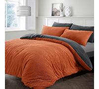 Velosso Teddy Chunky Cord Plush Cosy Reversible Corduroy Fleece Duvet Cover Quilt Bedding Set with Pillow Case Thermal Warm Fluffy Super Soft (Orange/Charcoal, King)
