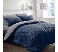Velosso Teddy Chunky Cord Plush Cosy Reversible Corduroy Fleece Duvet Cover Quilt Bedding Set with Pillow Case Thermal Warm Fluffy Super Soft (Navy/Grey, Double)