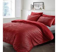 Velosso Teddy Cord Plush Cosy Reversible Corduroy Fleece Duvet Cover Quilt Bedding Set with Pillow Case Thermal Warm Fluffy Super Soft (Sparkle Glitter Red, Super King)